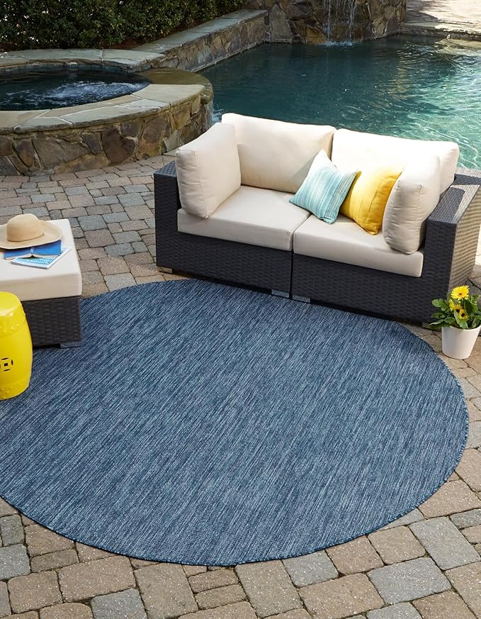 Unique Loom Outdoor Solid Collection Area Rug (4' Round Blue/Navy Blue)