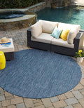 Unique Loom Outdoor Solid Collection Area Rug (4' Round Blue/Navy Blue)