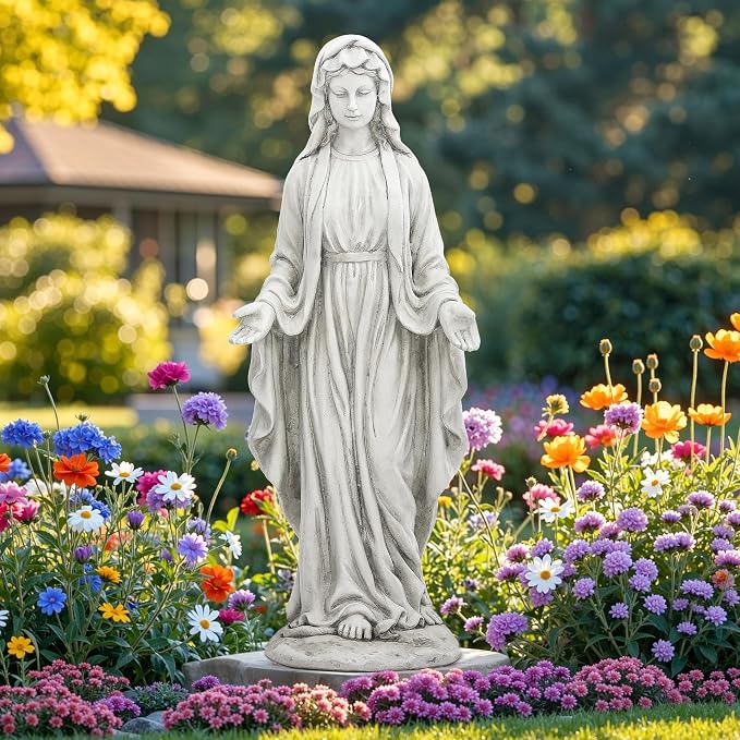 Virgin Mary Statue Outdoor, Large 30 Inch Religious Garden Statue | Blessed Catholic Praying Statue, Durable Weather MGO Stone Sculptures, for Home,Yard,Patio,Forch, Brings Peaceful Blessings