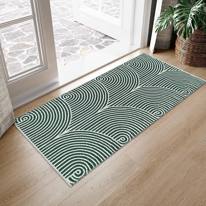 Tiffasea Kitchen Runner Rug 2'x4.3' Washable Small Area Rug Bathroom Rug | Reversible Farmhouse Throw Rug Green Bathroom Rug Runner Modern Entry Front Door Mat Carpet Runner for Foyer Bedroom Entryway