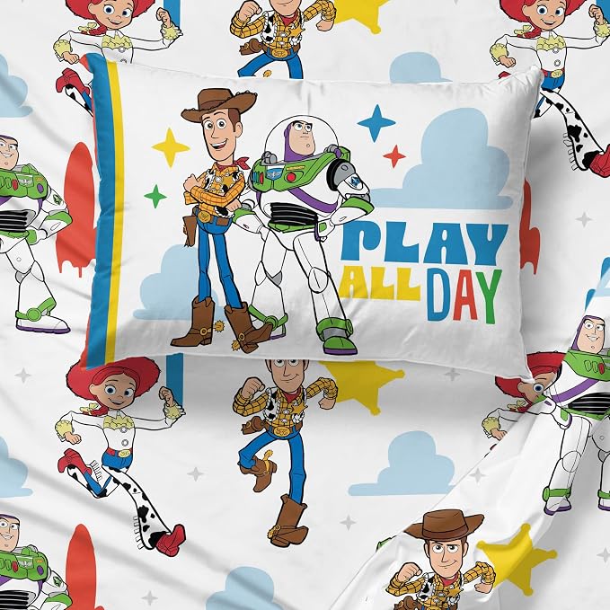 Jay Franco Kids Sheet Set with Fitted, Flat Sheets & Pillow Cover - Ultra-Soft Bedding with Pillowcase for Room Decor, White - Toy Story, 3 Piece Twin