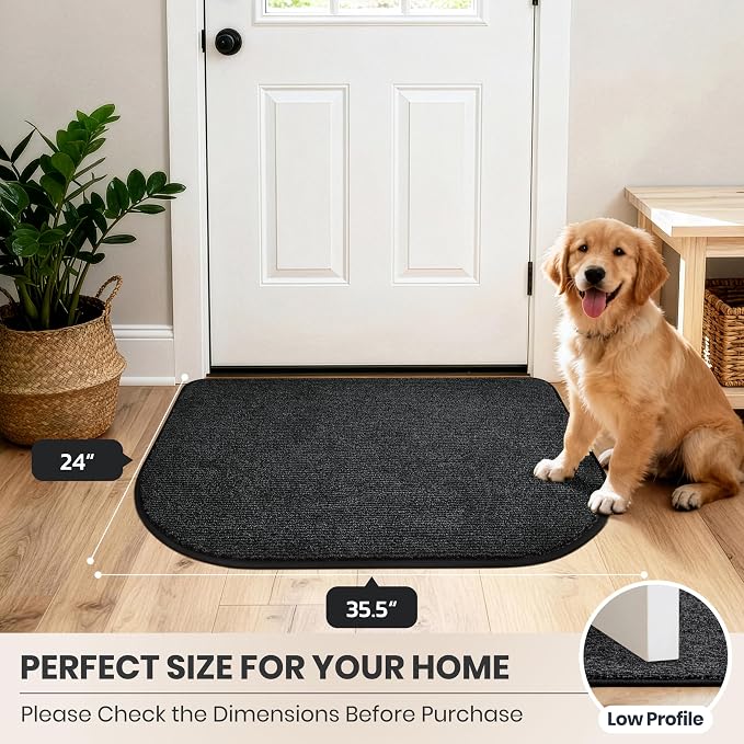 PURRUGS Dirt Trapping Door Mat Half Round 24" x 35.5", Non-Slip Machine Washable Entry Rug, Entrance Mat, Indoor Front Door Mat, Super Absorbent Entryway Rug for Muddy Shoes & Paws, Heathered Charcoal