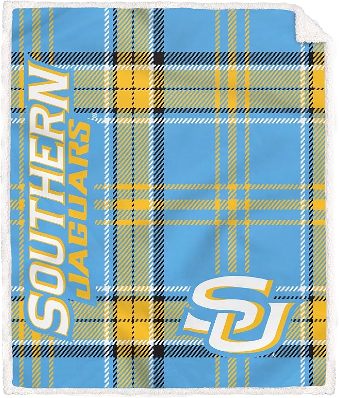 NCAA Southern Jaguars Playmaker Plaid Ultra Cozy Sherpa Throw
