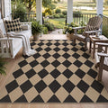 Tribesigns 5x7 Black Checkered Easy Jute Outdoor Patio Rugs for Backyard | Washable, Non-Slip Diamond Rug for Living Room, Porch, Dining Area, Camping, Rv and Indoor Outdoor Use, Includes 4 Rug Tapes