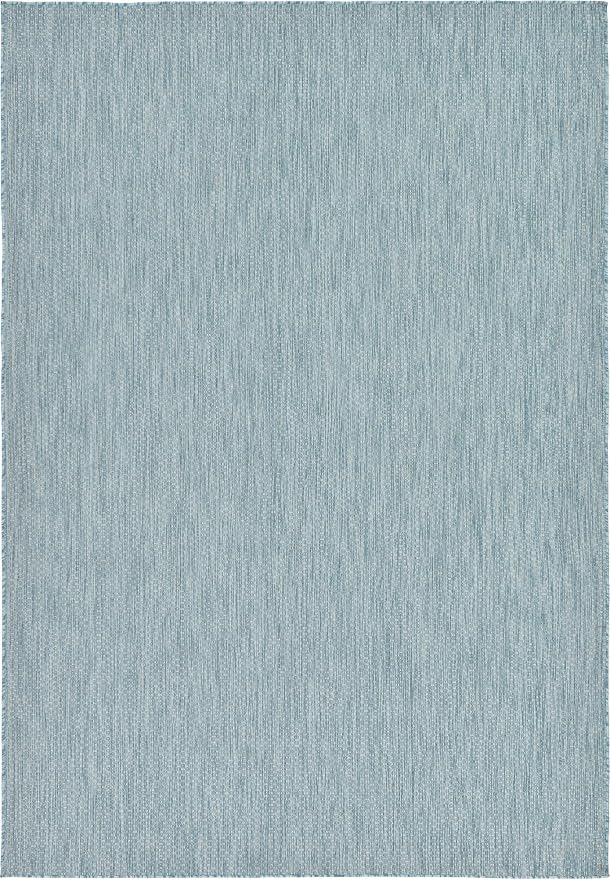 Unique Loom Collection Casual Transitional Solid Heathered Indoor/Outdoor Flatweave Area Rug (7' 1" x 10' Rectangle, Aquamarine/Ivory)