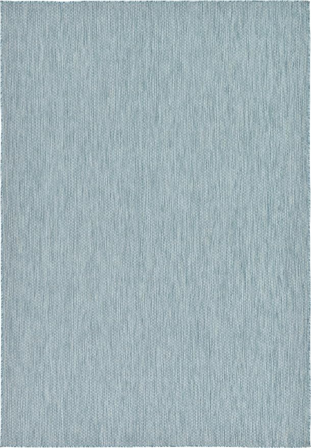 Unique Loom Collection Casual Transitional Solid Heathered Indoor/Outdoor Flatweave Area Rug (7' 1" x 10' Rectangle, Aquamarine/Ivory)