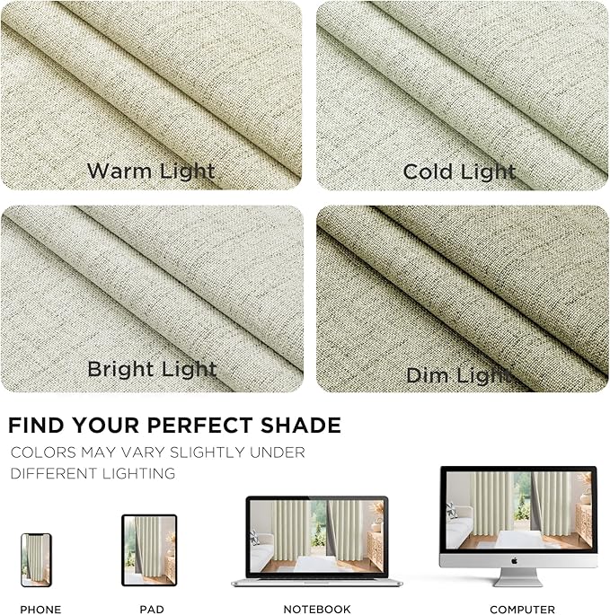 Joydeco Blackout Curtains for Bedroom - 120 Inch Long 100% Light Blocking 2 Panels Beige Drapes, Thermal Insulated Room Darkening Curtains, Linen Textured for Living Room, Rod Pocket & Back Tabs