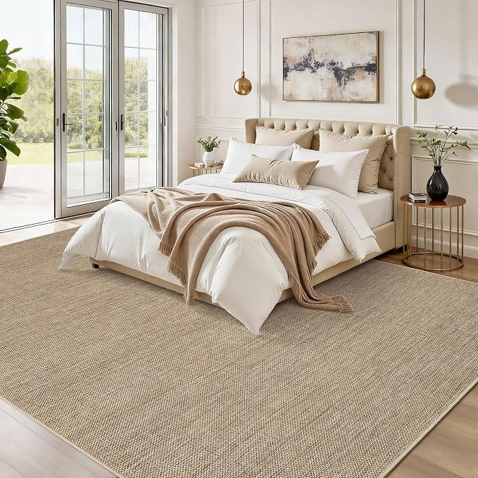 GarveeHome Easy Jute Rug 8x10 Washable Non Slip Solid Jute Living Room Rugs | Modern Easy Jute Living Room Rugs Neutral Bordered Stain Resistant Indoor Throw Carpet for Nursery Kitchen Entryway, Jute