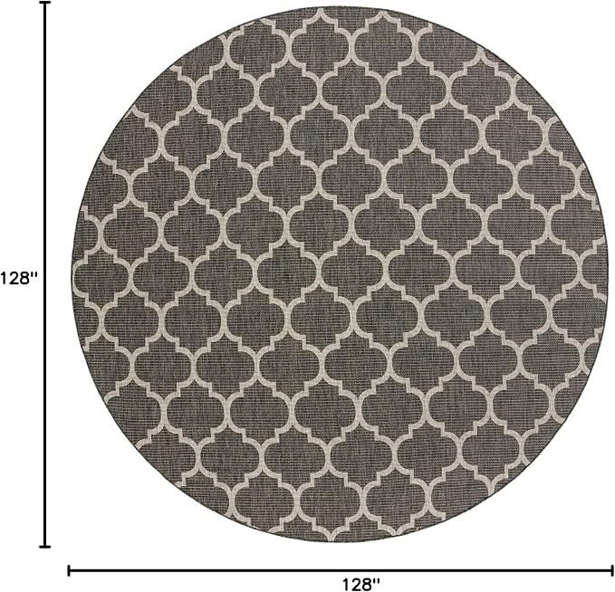 Unique Loom Outdoor Trellis Collection Area Rug - Trellis (Round 10' 8" x 10' 8", Black/ Ivory)