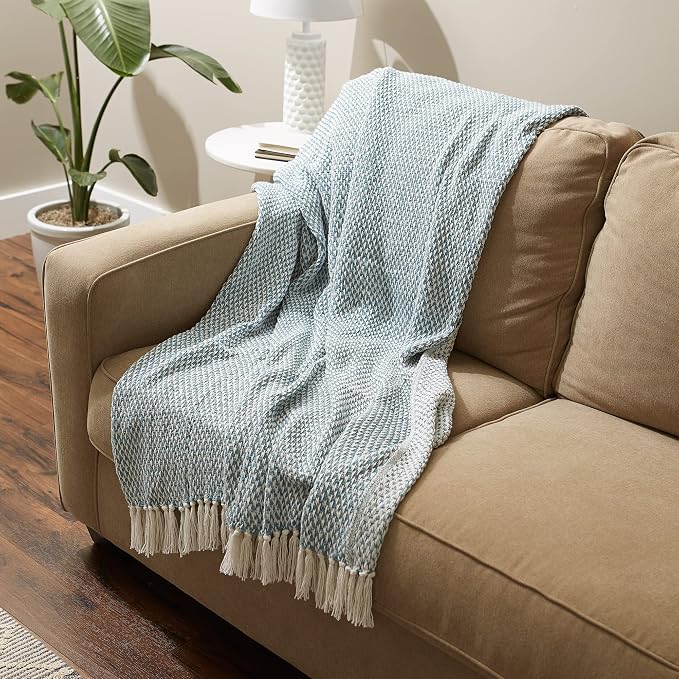 DII Woven Throw Collection 100% Cotton, Basketweave, 50x60, Storm Blue