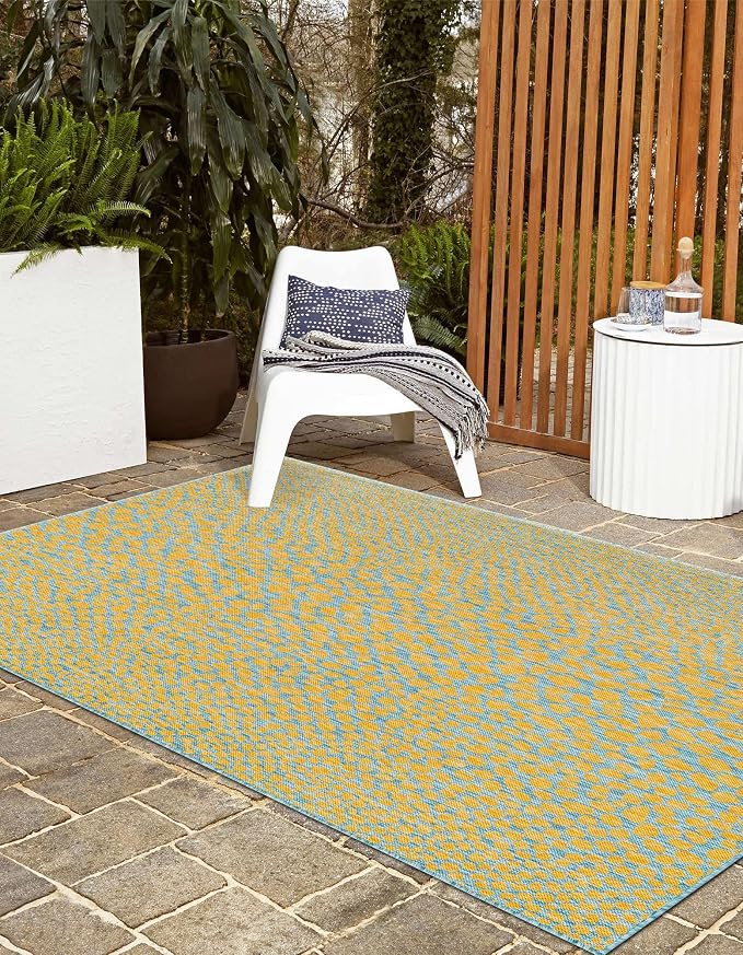 Unique Loom Jill Zarin Jill Zarin Outdoor Collection Area Rug - Cape Town (3' 3" x 5' 3" Rectangle, Yellow and Aqua/Light Blue)