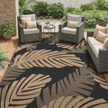 GENIMO Outdoor Rug, Waterproof Plastic Rugs for Patio, 9'x12' Black Brown | Outside Larger Leaf Carpet Mat for Porch Decor, Deck, Balcony, Camping, RV, Backyard, Picnic, Beach, Reversible, Foldable