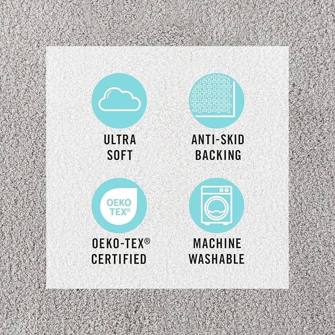 MARTHA STEWART Drylon Microfiber Bath Rug - 1 Piece, Ultra Soft Plush, Non-Slip, Thick, Washable Bathroom Rugs, Home Decor Accessories, Household Essentials, Large Bath Mat, 21" x 34", Light Gray