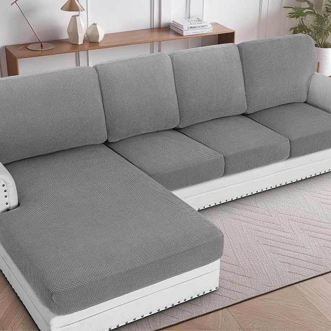 H.VERSAILTEX Backrest Cushion Covers Sectional Couch Back Cushion Covers for Sectional Sofa Set for Both Left/Right Couch (Back Only: 1 Chaise + 3 Sofa, Dove)