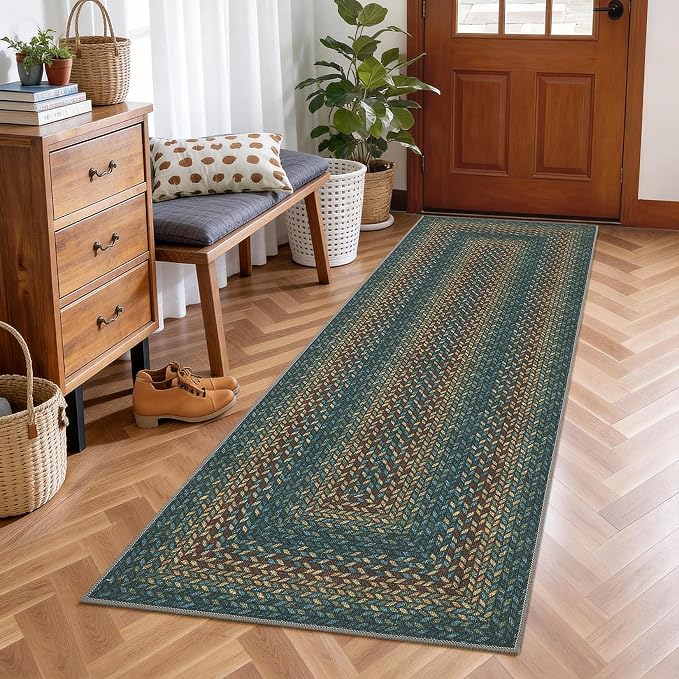 GarveeHome Indoor Easy Jute Runner Rug 2x6 Washable Kitchen Runner Rugs | Low Pile Non Slip Throw Runners Carpet Stain Resistant Long Hallway Mat Living Room Bedroom Bedside Area Rugs, Navy