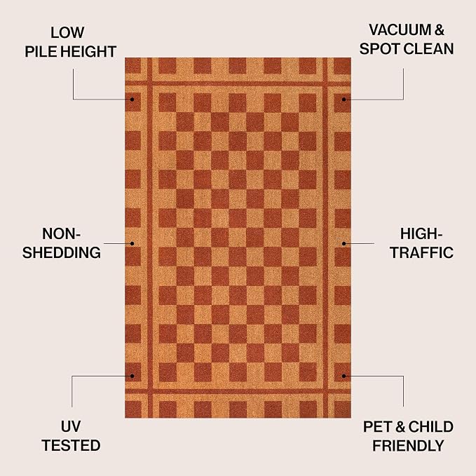 JONATHAN Y Natural Coir Indoor/Outdoor Mat 2X3 Natural/Red, Peater Classic Casual Commerical Doormat Ideal for Door Entrance, Patio, Porch, Backyard, Garages, Easy to Clean NRF109A-23