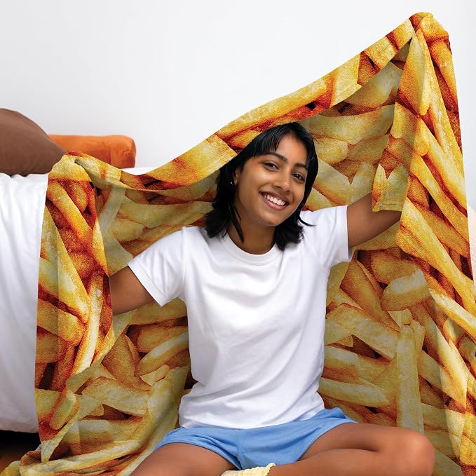 Cozy Concepts Co. French Fries Comfort Blanket by Relatable - Cozy Throw for Room Decor, Everyday Lounging or Funny Gag Gifts for Teens - Includes 1 Giant 60" Fries Fleece Blanket