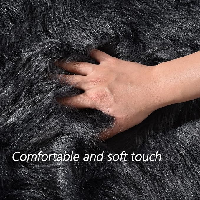 Latepis Hallway Runner Rugs 2x10 Dark Gray Faux Wool Fur Rug Wasgable Non Slip Fluffy Rug for Living Room Luxury Home Décor Rectangle