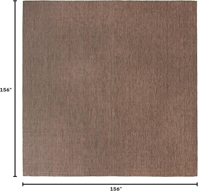 Unique Loom Collection Casual Transitional Solid Heathered Indoor/Outdoor Flatweave Area Rug (13' Square, Light Brown/Ivory)