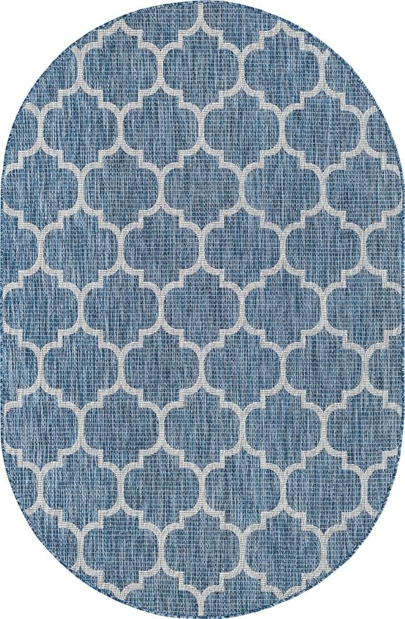 Unique Loom Trellis Collection Area Rug-Lattice Design, Moroccan Inspired for Indoor/Outdoor Décor, 5' 0" x 8' 0" Oval, Navy Blue/Gray