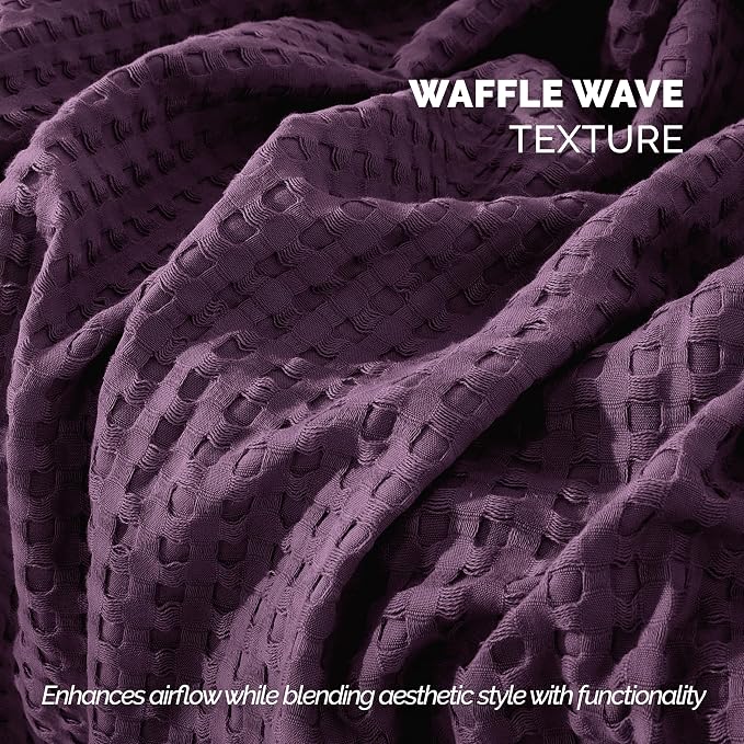 Elegant Comfort Premium 100% Cotton Waffle Blanket - Lightweight Breathable Waffle Weave Bed Blanket - Soft and Warm All Season Blanket for Couch, Sofa and Bed, TwinXL Size 68x90 Inches, Purple