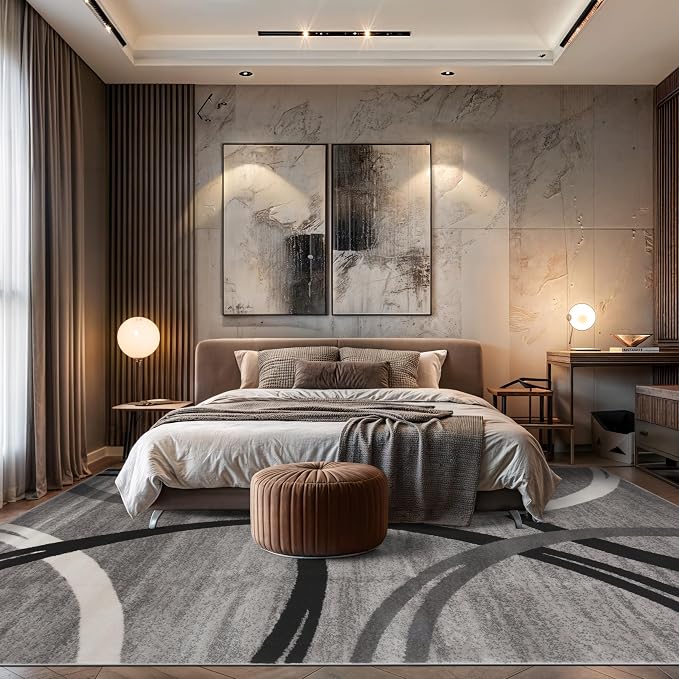 Rugshop Wavy Circles Non-Shedding Living Room Area Rug Gray 10' x 14' | Rectangular, Size 10' x 14', Bedroom, Dining Room, Home Office, Kitchen, Entryway, Hallway, Nursery, Kids Room, Guest Room