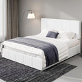 Allewie Queen Size Dutch Velvet Upholstered Platform Bed Frame/Vertical Channel Tufted Adjustable Headboard/Low Profile Bed Frame/No Box Spring Needed/Easy Assembly/White