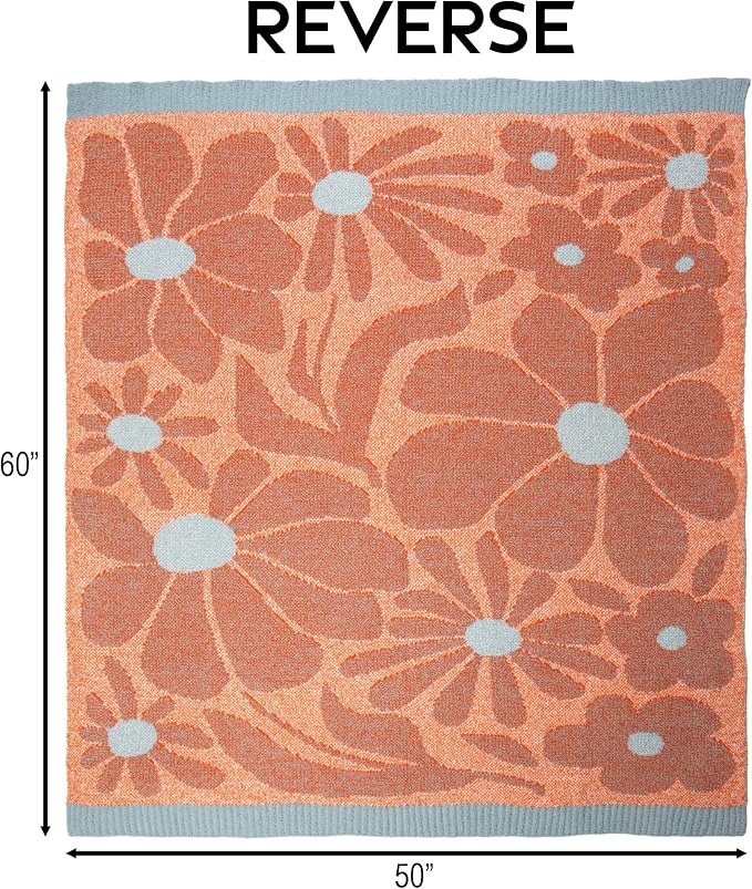 Carstens, Inc. Luxury Soft Stretchy Reversible Plush Throw Blanket, Large 50" x 60", Blossom Blues