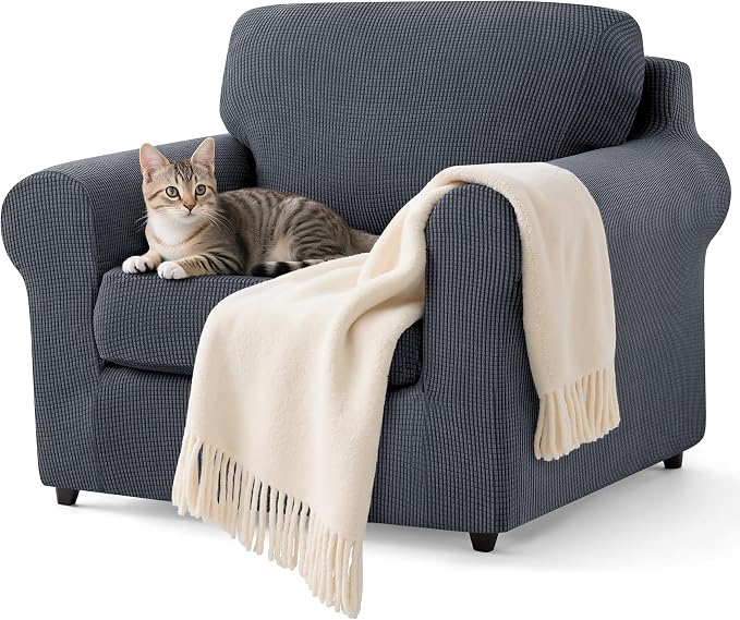 SUBRTEX 3 Pieces Stretch Sofa Slipcover Sets Couch Cover Sets Backrest Cushion Covers Furniture Protector Collection Set for Oversize Sofa Loveseat Chair Slip Covers(Small, Gray)