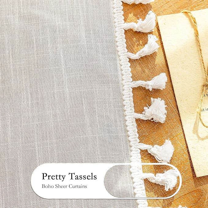 MYSKY HOME Semi Sheer Light Filtering White Bohemian Curtains - Image 4