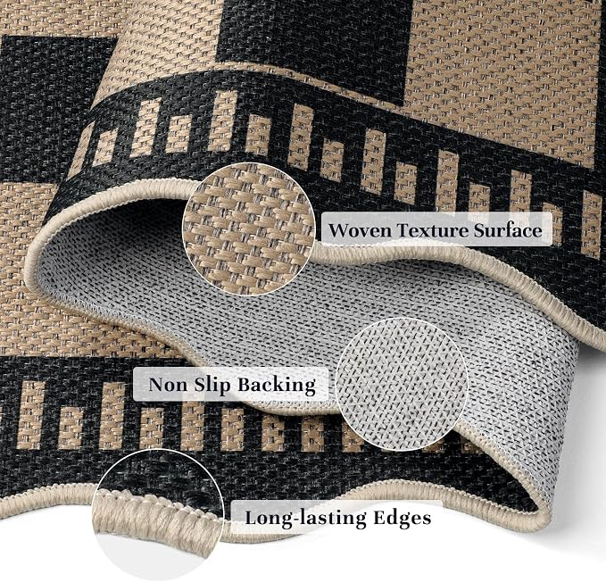 EDIMENS 2x3 Front Door Mat Easy Jute Scalloped Doormat Small Entryway Rug | Checkered Non-Slip Washable Area Rug Low Pile Black Indoor Outdoor Farmhouse for Entrance Entry Front Porch Doorway