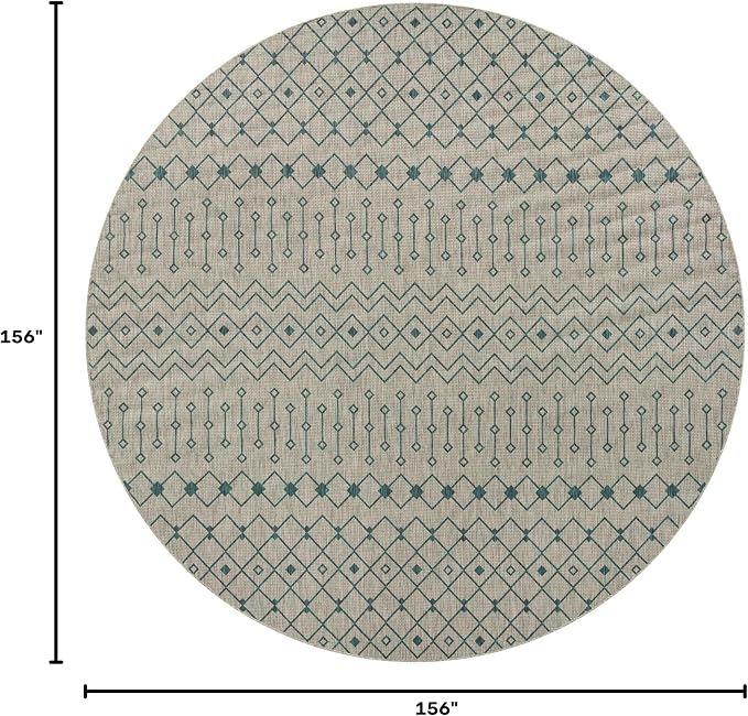 Unique Loom Outdoor Trellis Collection Area Rug - Tribal Trellis (13' Round, Light Blue/ Ivory)