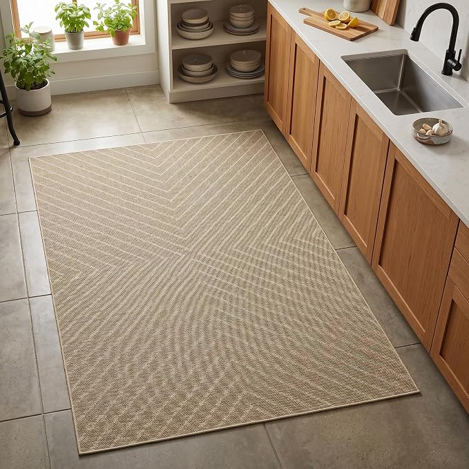 Garvee Easy Jute 3x5 Outdoor Rug, Washable Non-Slip Geometric Striped Rugs for Entryway, Indoor Outdoor Farmhouse Rug Modern Carpet Door Mat Area Rug for Patio Bedroom Living Room Kitchen Porch 3'x5'