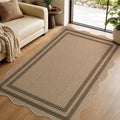 EDIMENS Scalloped Easy Jute 3x5 Outdoor Rug, Washable Non-Slip Geometric Tan Rugs for Entryway, Indoor Outdoor Farmhouse Rug Modern Carpet Door Mat Area Rug for Patio Living Room Porch Kitchen