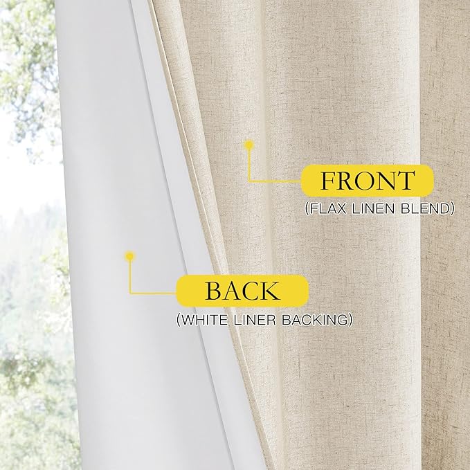 NICETOWN 100% Blackout Linen Texture Curtains 90" Long, Beige, 2 Pcs, Thermal Insulated Full Blackout 2-Layer Lined Drapes, Energy Efficiency Window Draperies for Boy's Room