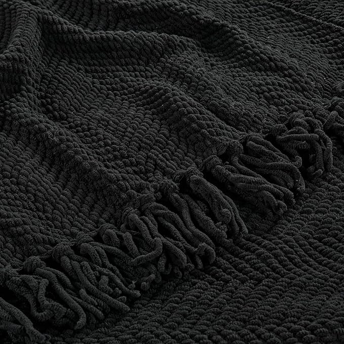 Home Soft Things Black Throw Blanket Knitted Tweed Throw 60'' x 80'', Raven, Super Soft Cozy Warm Comfortable Breathable Throw for Living Room Chair Couch Bed Sofa Bedroom Home Décor