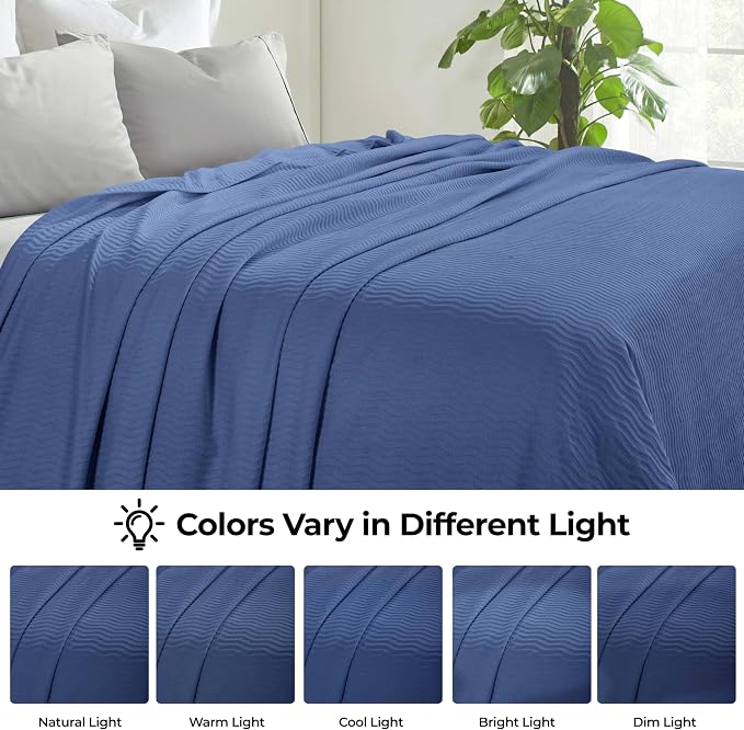 Superior JENA Cotton Blanket, for Picnic, Beach, Traveling or Camping, Bedroom Decor, Essentials, Cover for Bed, Couch, Lounging, Textured Jacquard, Modern Chevron Woven Blanket, Throw, Merritt Blue