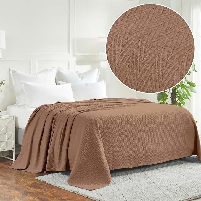 Superior Metro All-Season Cotton Blanket, Woven Blanket for Couch, Bed, Bedding, Farmhouse, Home Essentials, Cute and Cozy Bohemian Blankets, Herringbone Weave, Twin Size, Taupe