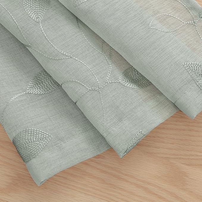 HOMEIDEAS Sage Green Sheer Kitchen Curtains 30 X 36 Inch Length 2 Panels - Image 4