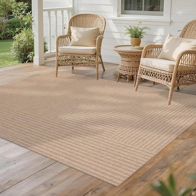 Easy Jute Rug for Pet Homes: 4x6 Outdoor Rug - Beige Stripes | Washable Design Cuts Your Cleaning Time by 75% and Maintain Shape and Texture after 50 Machine Wash Cycles
