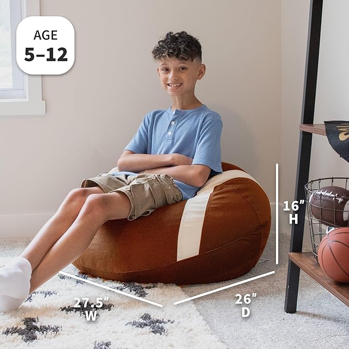 Big Joe Sports Ball Child-Sized Bean Bag Chair for Kids, Football Plush, Ultra-Soft Lightweight Polyester Blend, 2.5 Foot Refillable