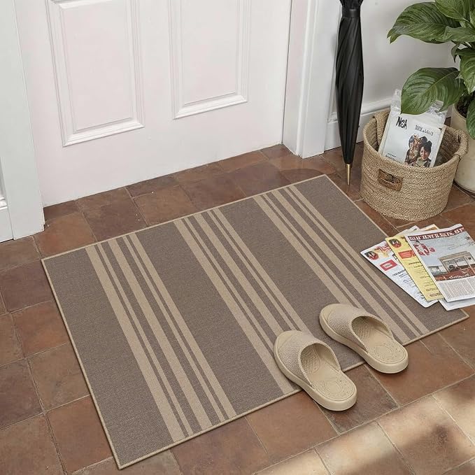 PureCozy Striped Easy Jute Rug 2x3 Nature Entryway Carpet Washable Non Slip Door Mat Farmhouse Neutral Non Shedding Entry Small Indoor Outdoor Rug for Kitchen Bedroom Mudroom Bathroom