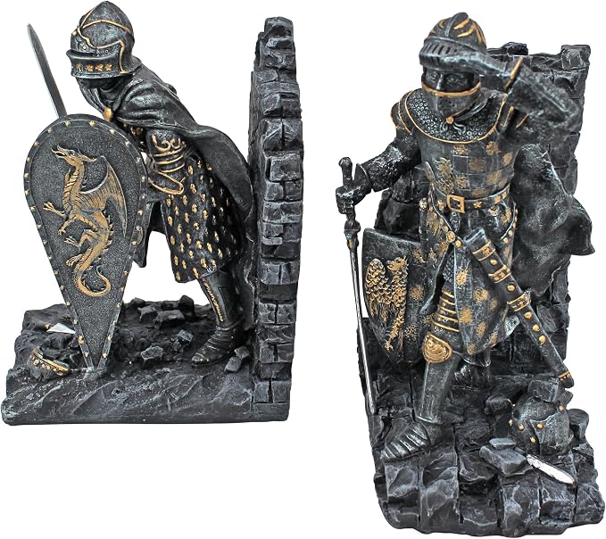 Design Toscano Arthurian Knight Bookends,Grey Stone,8 Inch, Set of Two