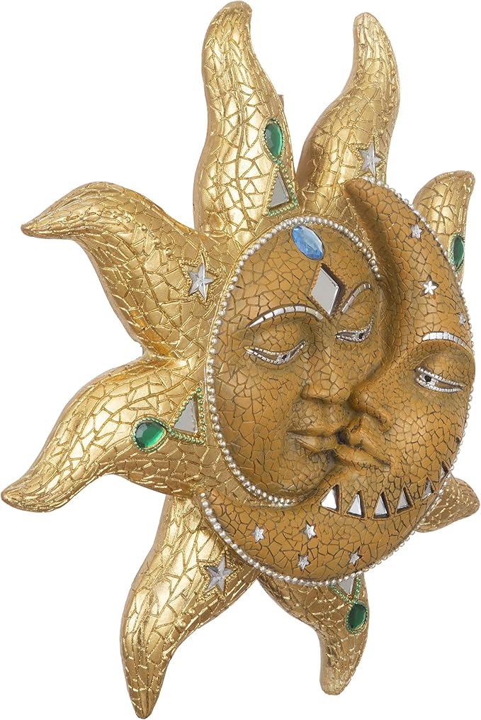 George S. Chen Imports Hand Painted Polyresin Mosaic Sun and Moon Face Wall Décor – Celestial Art for Indoor or Outdoor Home Decoration 63148