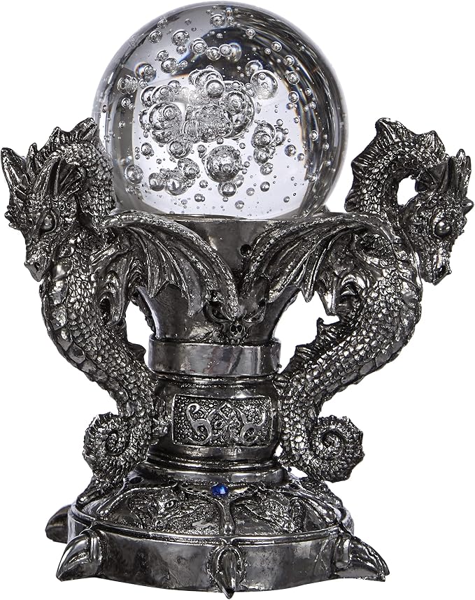Design Toscano Dragons of Corfu Castle Gothic Decor Statue Globe Figurine, 5 Inch, Polyresin and Glass, Silver Chrome