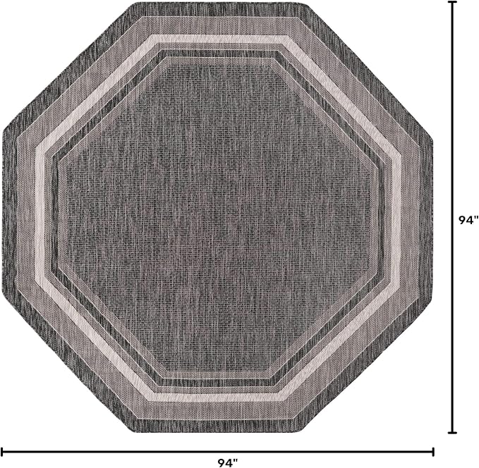 Unique Loom Outdoor Border Collection Area Rug - Soft Border (7' 10" Octagon, Black/ Ivory)
