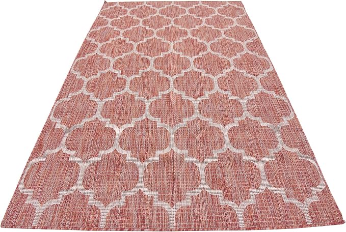 Unique Loom Outdoor Trellis Collection Area Rug (5' 3" x 8' Rectangle, Rust Red/ Ivory)