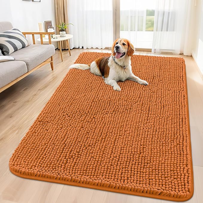 Smiry Dog Door Mat for Muddy Paws 59x32, Absorbent Dirt Trapper, Non-Slip Washable Chenille Entryway Rug for Inside Floor, Clay, Classic Solid