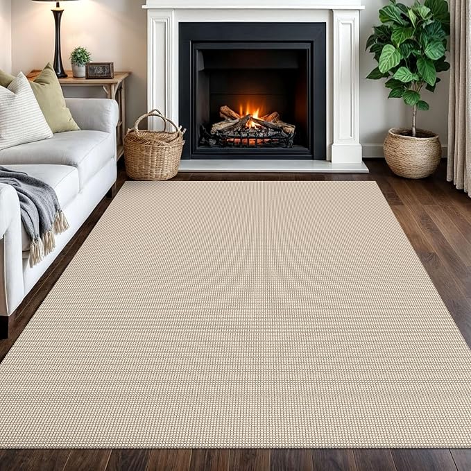 IOHOUZE Washable Area Rug 5x7 Non Slip Rubber Backed Rugs for Living Room, Dining Room Rugs Bedroom Rug, Woven Indoor Floor Carpet for Living Room Nursery Office, Cream/Beige