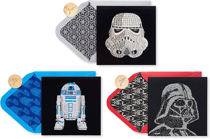 Papyrus Star Wars Birthday Card Assortment, Darth Vader, Storm Trooper, and R2-D2 (3-Count)